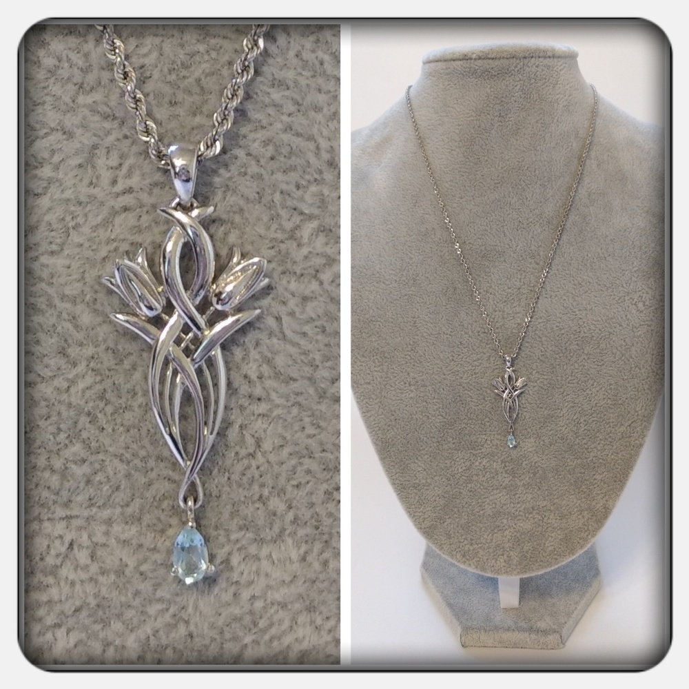 💎14K White Gold and Blue Topaz Necklace